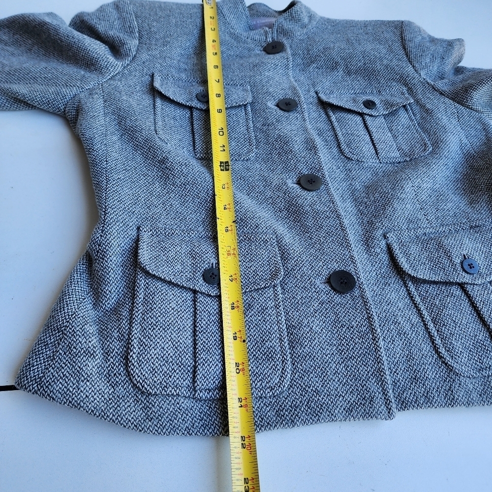 Liz Claiborne Chunky Tweed Gray Wool Cashmere Blazer Woolmark Military Sz 6 - Picture 10 of 13